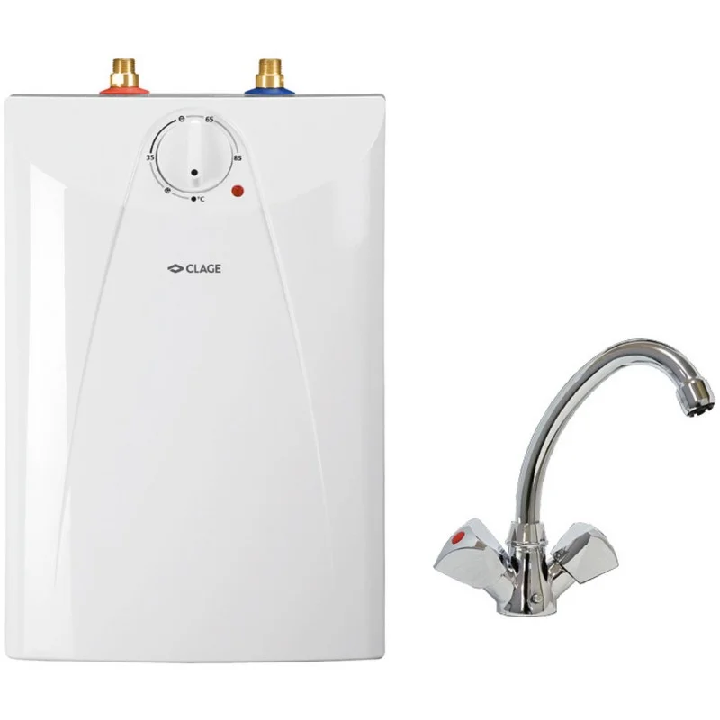 Akční Cena CLAGE S5-U+SNT Ohřívač vody se zásobníkem 2,0kW/230V + stojánková baterie, pod umyvadlo 4100-42055