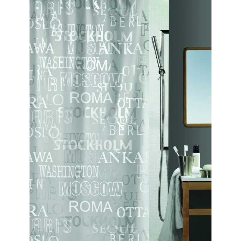 Značkový SPIRELLA CITIES SILVER Sprchový závěs 180 x 200 cm 1013044